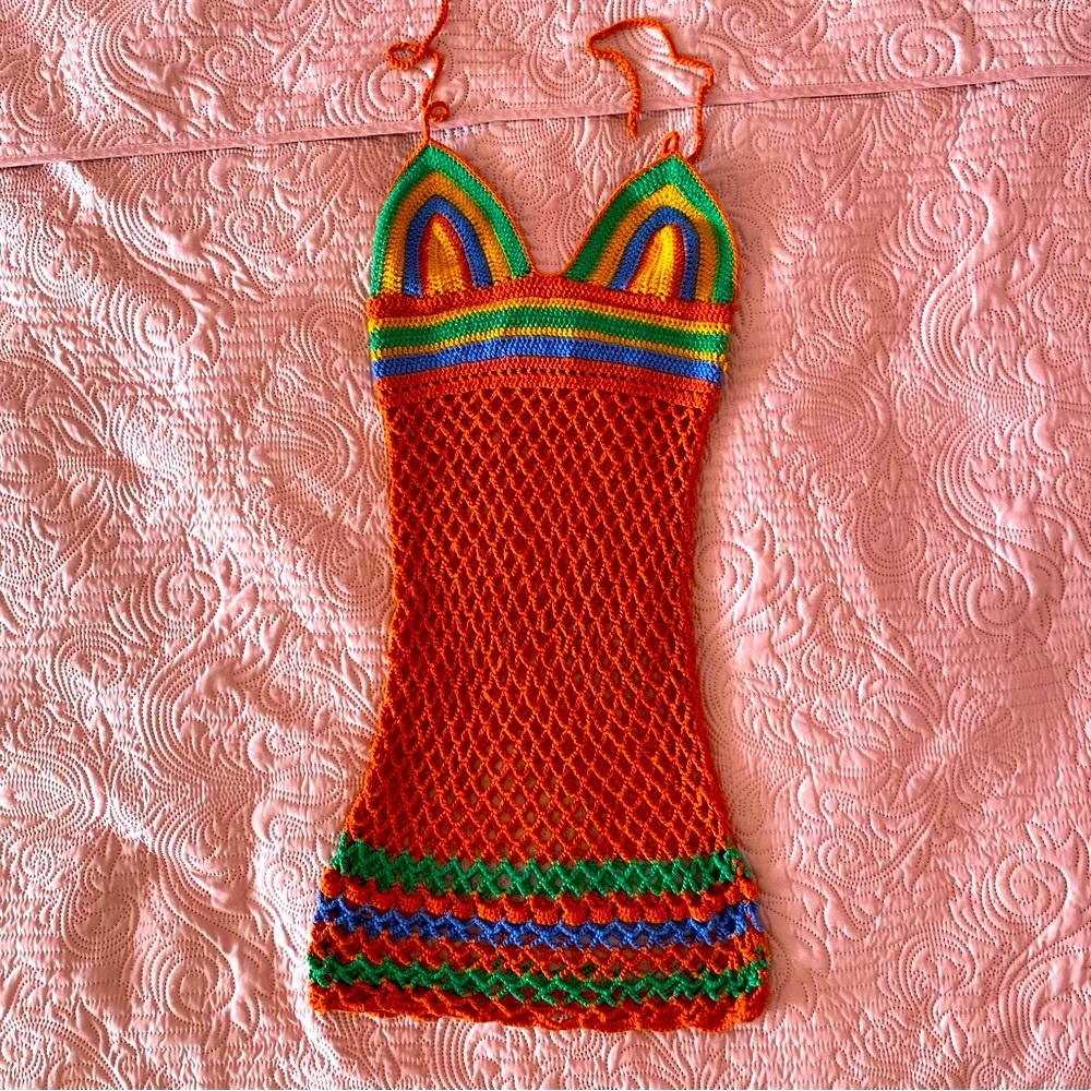 Colorful Crochet Halter Dress🔥